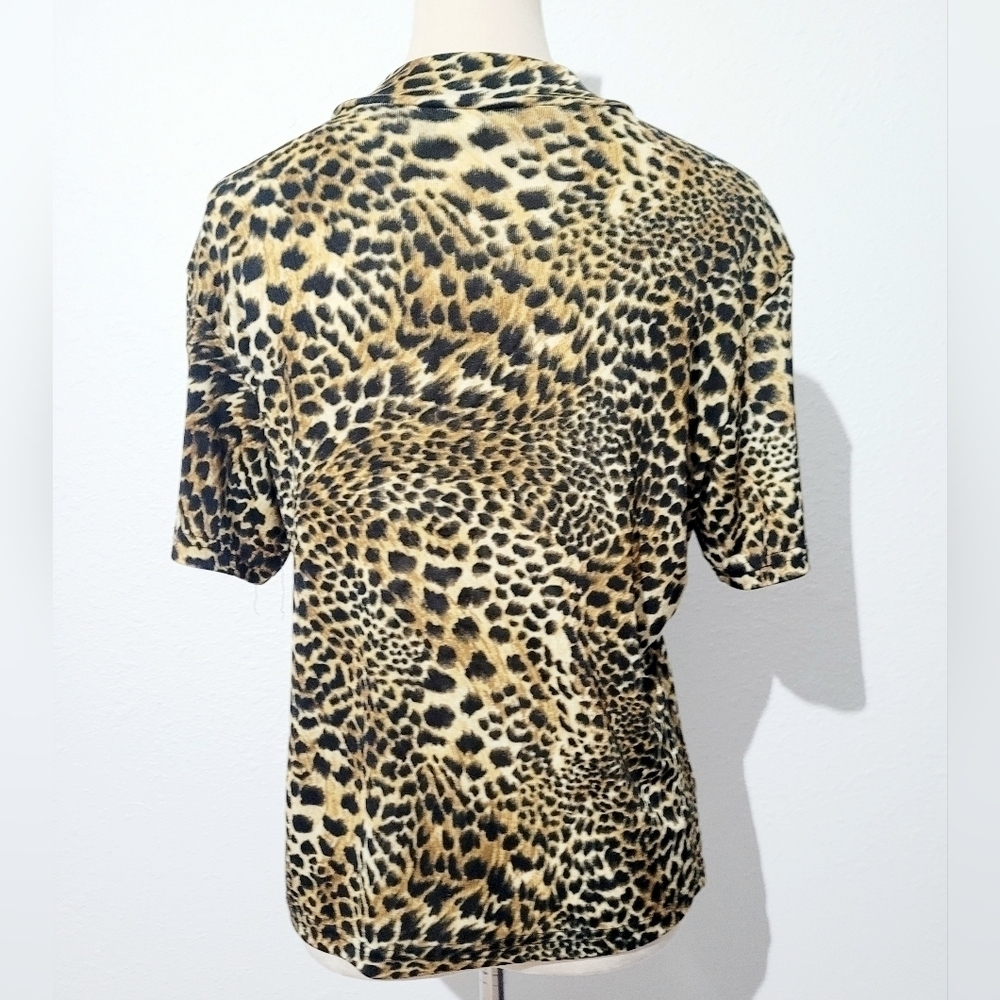 Vintage JAIPUR woman's Leopard Print Short Sleeve Stretchy Top Size Medium - Picture 4 of 10